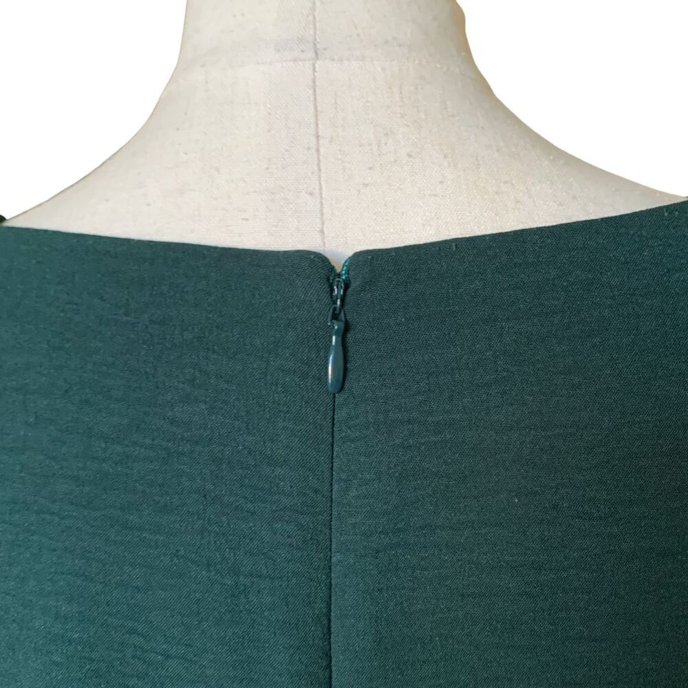 DKNY Puff Sleeve Tiered Midi Dress Dark Green Textured Loose Fit Size 4 - Picture 6 of 14